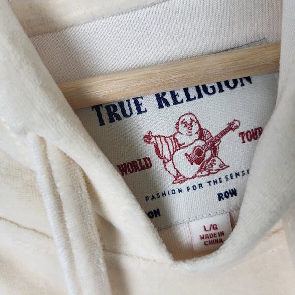 True Religion Velvet Cropped Pullover Sweatshirt Hoodie | Large - Picture 5 of 8